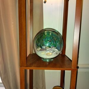 Handcrafted Glass Sphere with Seashells - Green and Blue